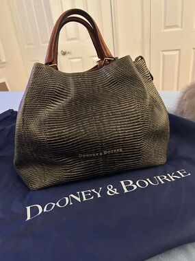 Dooney & Bourke Snake Skin Brown Textured Leather Tote Bag with cross body strap